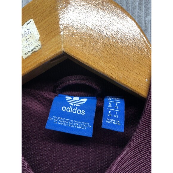 Adidas Women’s Jacket Size Small Burgundy White 3 Stripe Zip Pockets Athletic - Picture 3 of 16